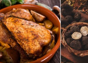 Pintade chaponnée rôtie aux truffes avec pommes de terre fondantes